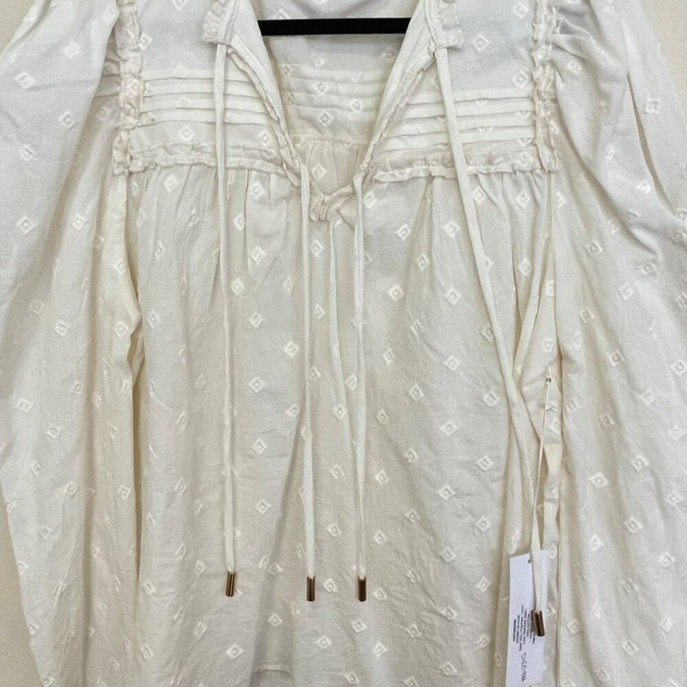 Anthropologie Bishop + Young Boho Cream Embroidered Puff Sleeve Top NWT Small - Picture 5 of 5